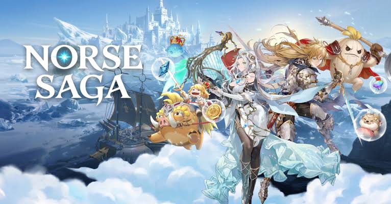 Norse Saga heroes journeying across a snowy fantasy landscape